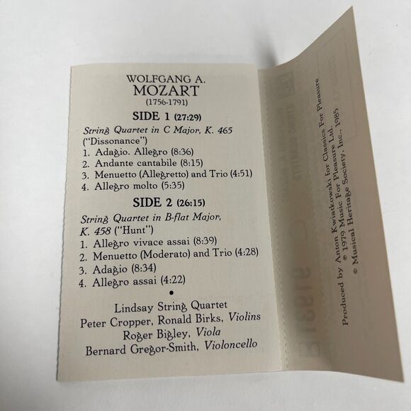 Wolfgang A. Mozart String Quartets Cassette - Picture 3 of 3